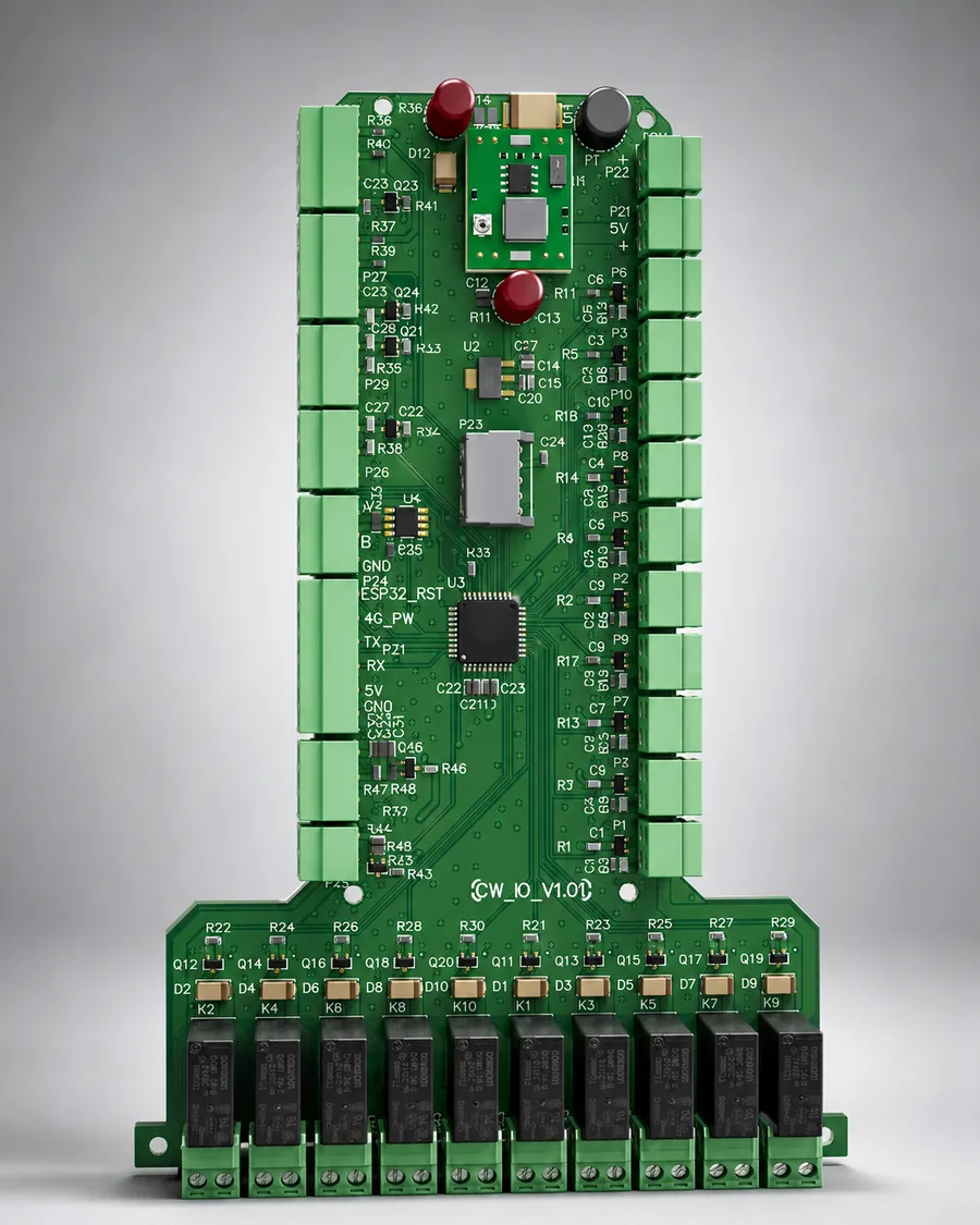 نمای نزدیک برد کنترل صنعتی کارواش هوشمند با پشتیبانی UART و RS-485