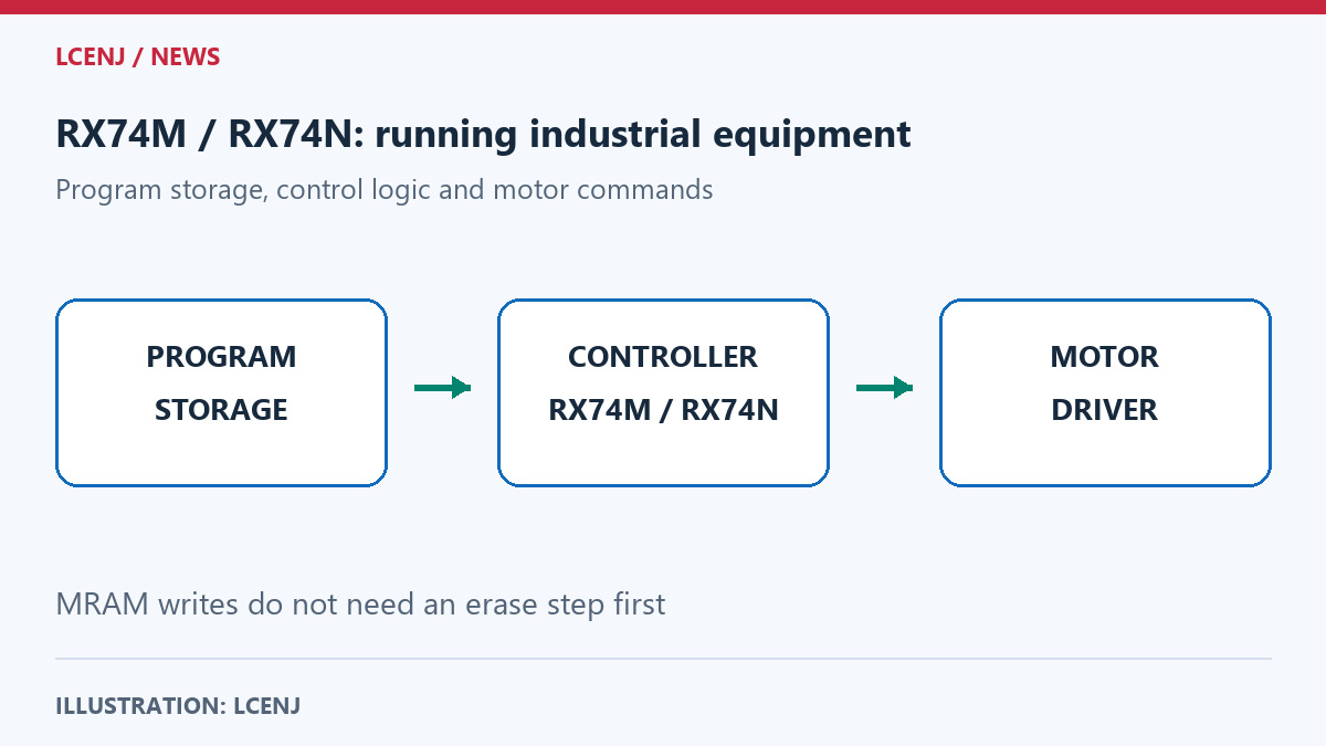 Program storage feeding a controller that sends commands to a motor driver.