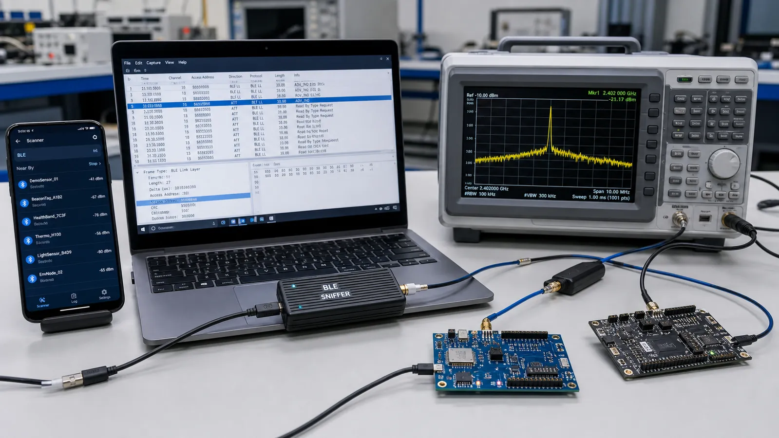 ابزارهای تحلیل BLE: nRF Connect، Sniffer و Wireshark از صفر