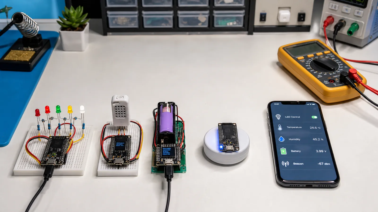 پروژه‌های عملی BLE برای شروع: LED، دماسنج، باتری و Beacon