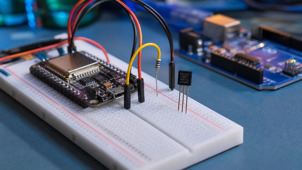 آموزش کامل سنسور دمای DS18B20 با Arduino و ESP32