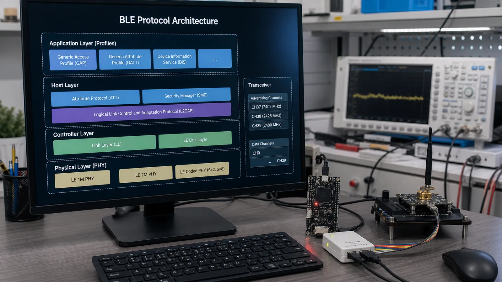 معماری پروتکل BLE: از PHY و Link Layer تا L2CAP، ATT و GATT